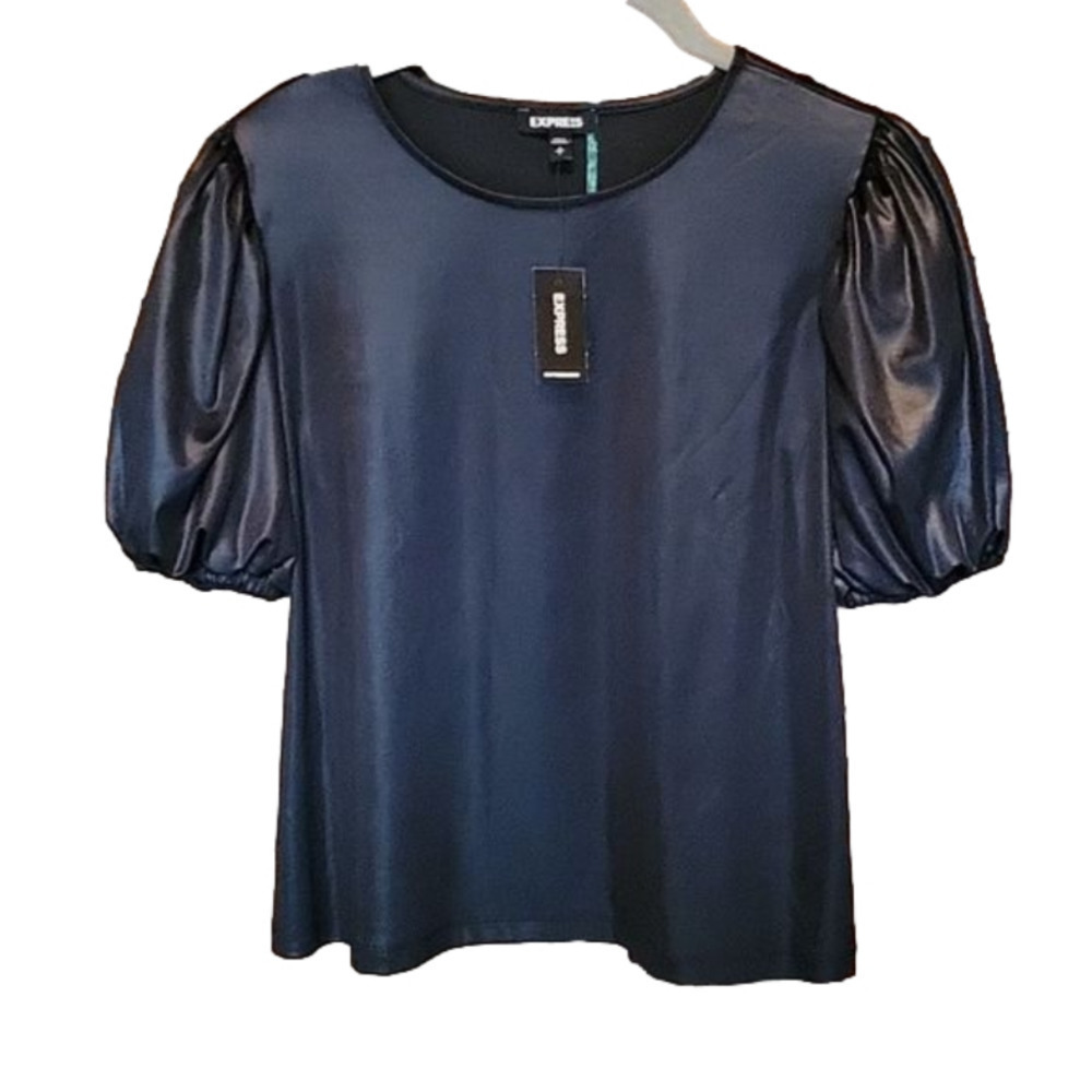 Express Black Puff Sleeve Blouse Top Small NWT - Picture 3 of 9